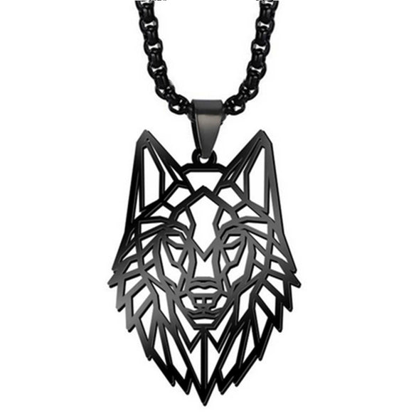 Titanium Steel Animal Wolf Head Cut Out Pendant Necklace For Men Electroplated Punk Style