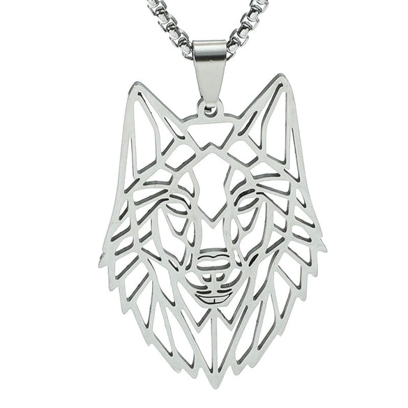 Titanium Steel Animal Wolf Head Cut Out Pendant Necklace For Men Electroplated Punk Style