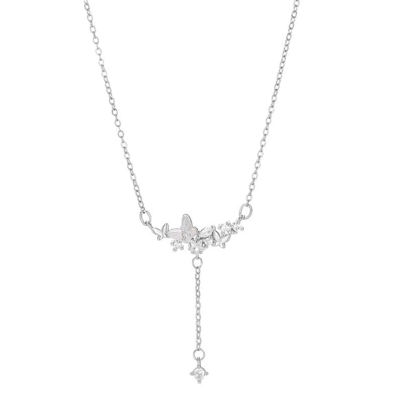 Titanium Steel Animal Zodiac Butterfly Tassel Pendant Necklace With Electroplating And Mixed Gemstone Setting For Women