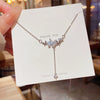 Titanium Steel Animal Zodiac Butterfly Tassel Pendant Necklace With Electroplating And Mixed Gemstone Setting For Women