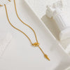 Titanium Steel Animal Zodiac Snake Yshaped Drawable Tassel Necklace Electroplated Chic Style