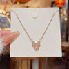 Titanium Steel Animals Bear Pendant Necklace With Microinlaid Zircon For Women