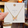 Titanium Steel Animals Butterfly Pendant Necklace With Precious Stones For Women