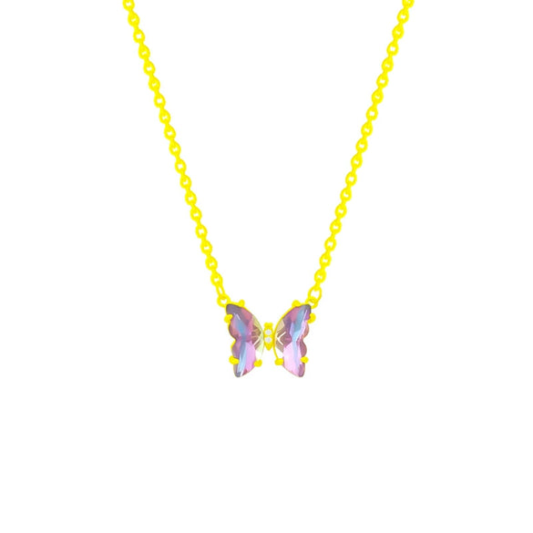 Titanium Steel Animals Butterfly Pendant Necklace With Precious Stones For Women