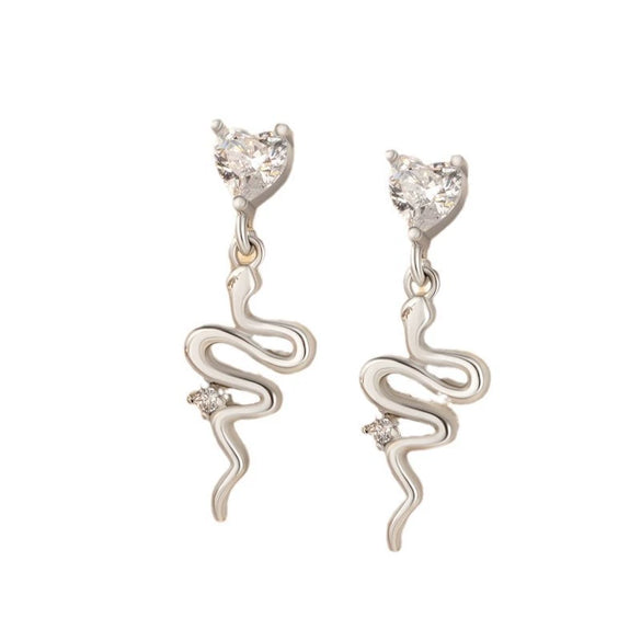 Titanium Steel Animals Zodiac Snake Pendant Inlaid Zircon Girls' Earrings