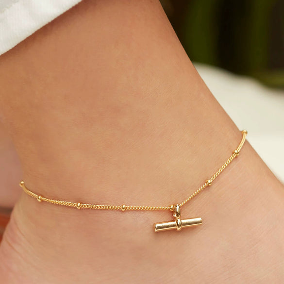 Titanium Steel Anklet Geometric Tbar Bar Pendant Ball Chain Women's Simple Style