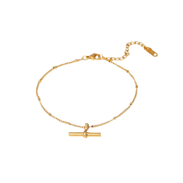 Titanium Steel Anklet Geometric Tbar Bar Pendant Ball Chain Women's Simple Style