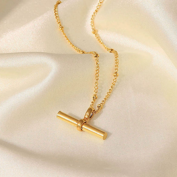 Titanium Steel Anklet Geometric Tbar Bar Pendant Ball Chain Women's Simple Style