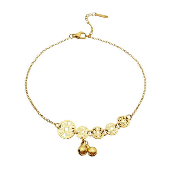 Titanium Steel Anklet Gold Plated With Artificial And Semiprecious Stones Letters Numbers Text Women's Jewelry