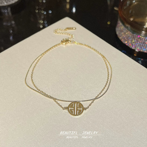 Titanium Steel Anklet Gold Plated With Artificial And Semiprecious Stones Letters Numbers Text Women's Jewelry