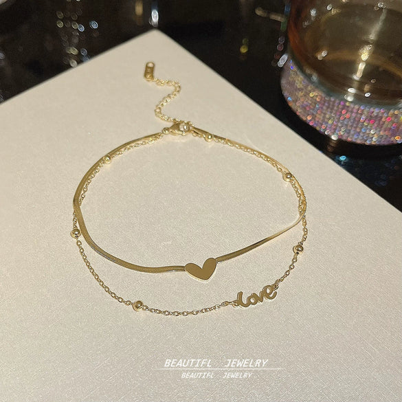 Titanium Steel Anklet Gold Plated With Artificial And Semiprecious Stones Letters Numbers Text Women's Jewelry