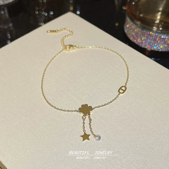 Titanium Steel Anklet Gold Plated With Artificial And Semiprecious Stones Letters Numbers Text Women's Jewelry