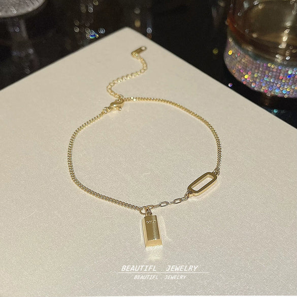 Titanium Steel Anklet Gold Plated With Artificial And Semiprecious Stones Letters Numbers Text Women's Jewelry