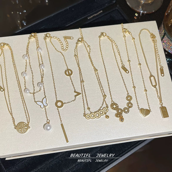 Titanium Steel Anklet Gold Plated With Artificial And Semiprecious Stones Letters Numbers Text Women's Jewelry
