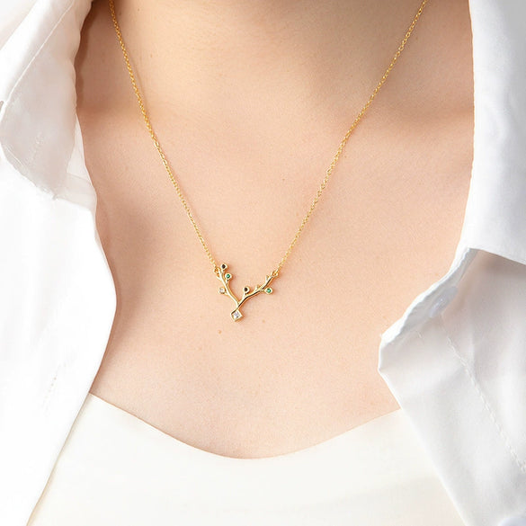 Titanium Steel Antler Clavicle Necklace For Women Fashion Elegant 18K Gold Plated