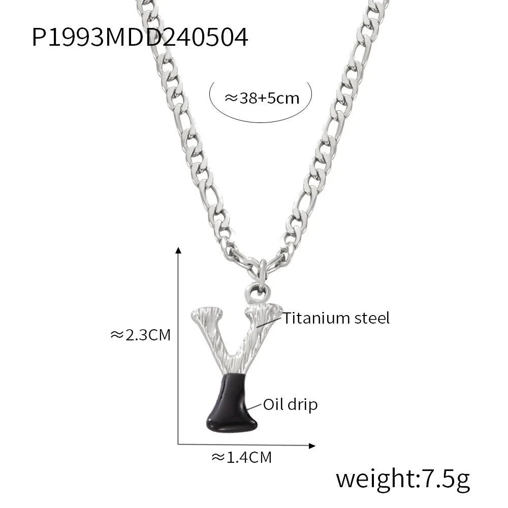 Wholesale Jewelry Basic Letter Titanium Steel Enamel Plating Pendant Necklace