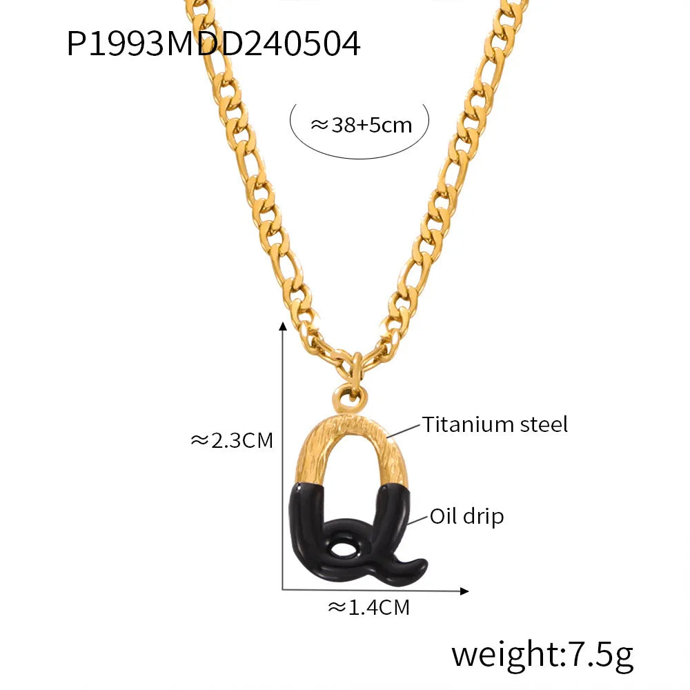 Wholesale Jewelry Basic Letter Titanium Steel Enamel Plating Pendant Necklace