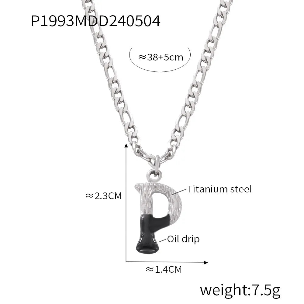 Wholesale Jewelry Basic Letter Titanium Steel Enamel Plating Pendant Necklace