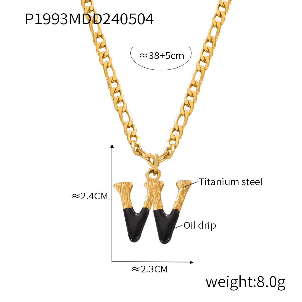 Wholesale Jewelry Basic Letter Titanium Steel Enamel Plating Pendant Necklace