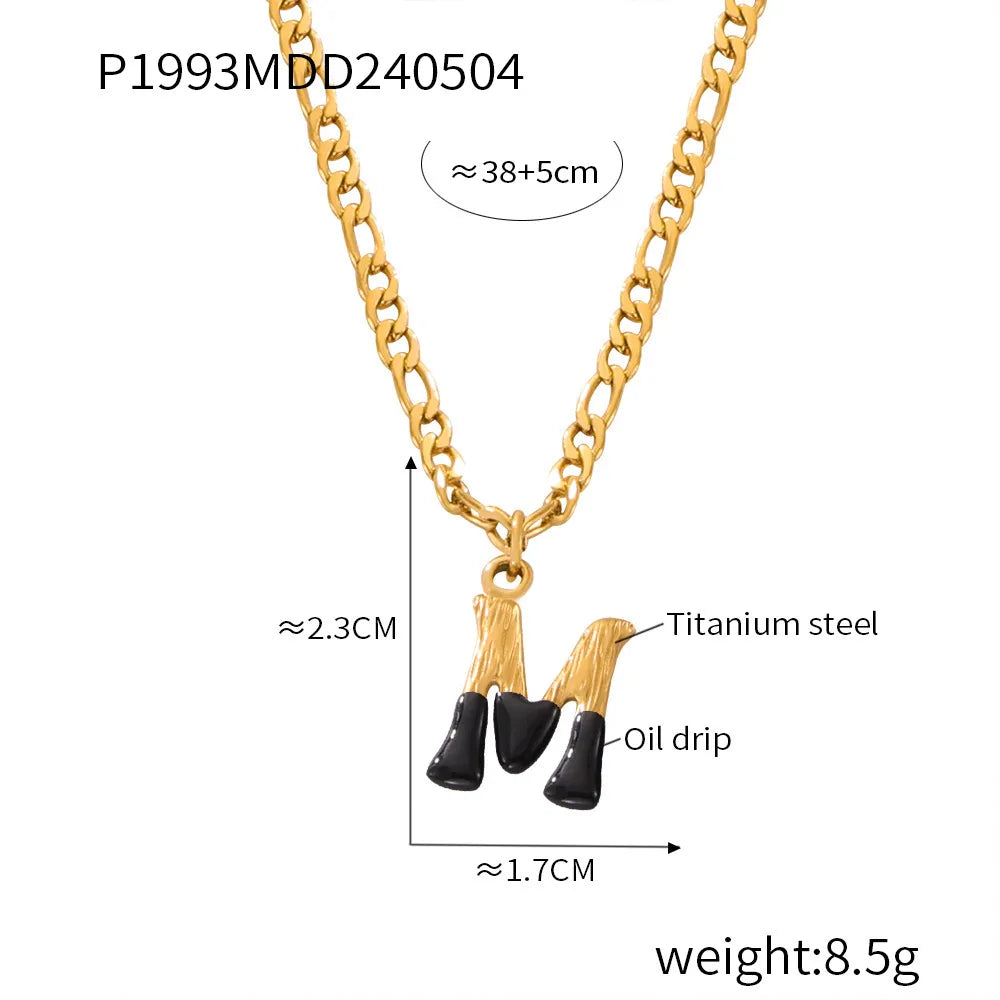 Wholesale Jewelry Basic Letter Titanium Steel Enamel Plating Pendant Necklace