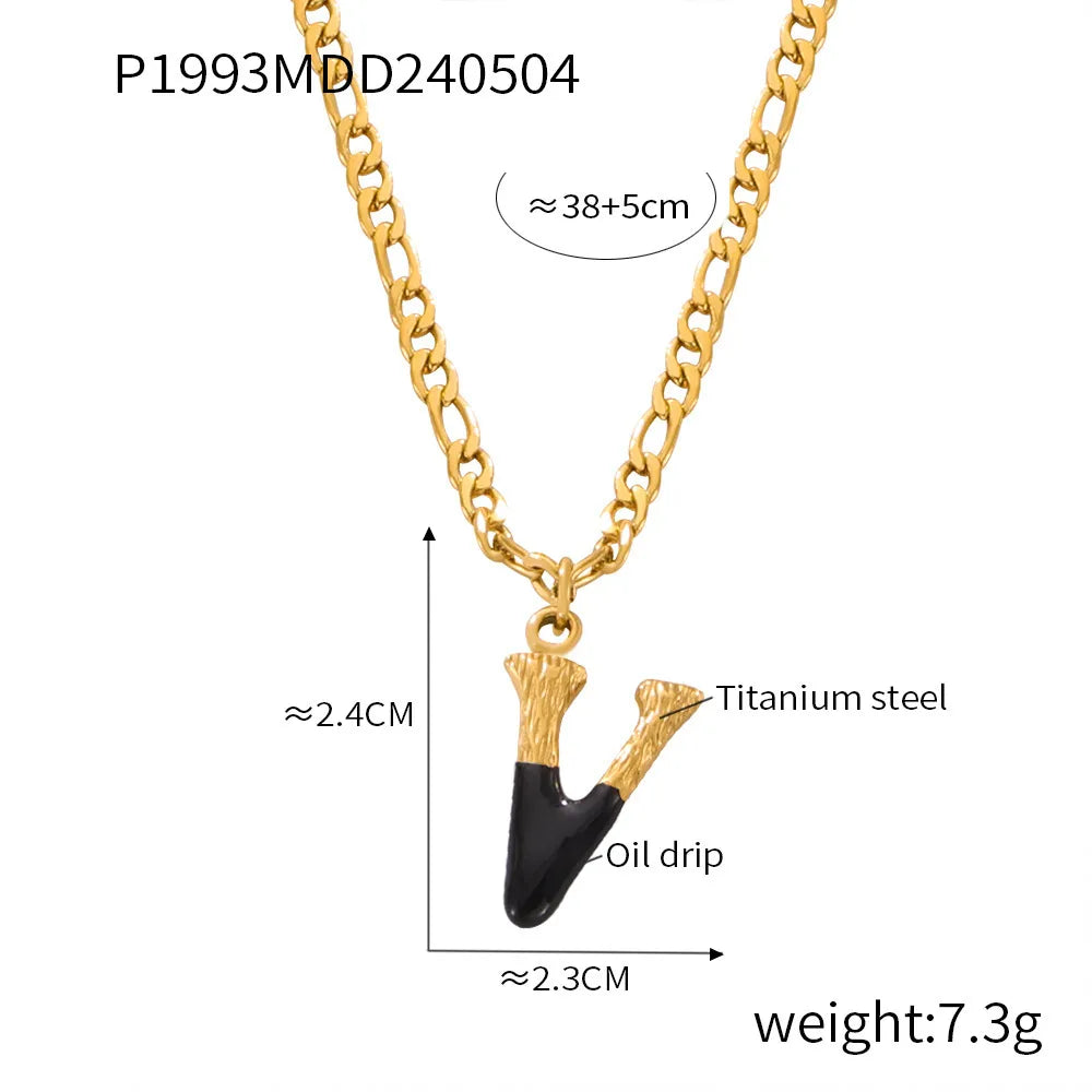 Wholesale Jewelry Basic Letter Titanium Steel Enamel Plating Pendant Necklace