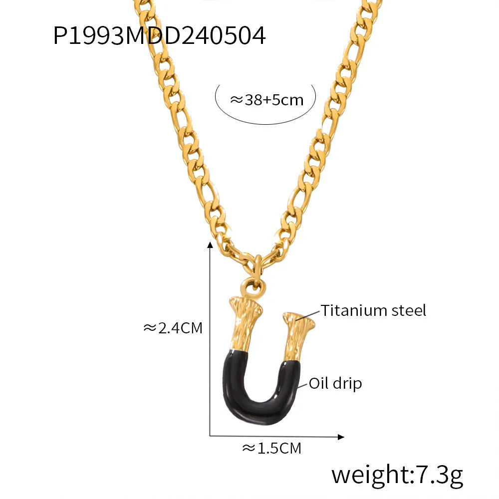 Wholesale Jewelry Basic Letter Titanium Steel Enamel Plating Pendant Necklace