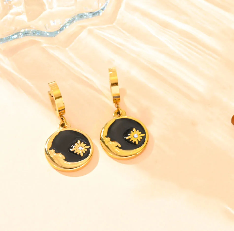 Wholesale Jewelry Basic Modern Style Classic Style Hexagram Titanium Steel Shell 18K Gold Plated Inlay Earrings Necklace