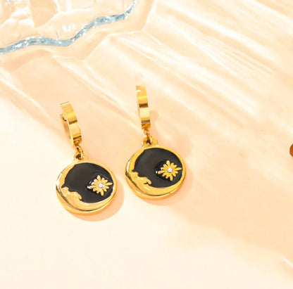 Wholesale Jewelry Basic Modern Style Classic Style Hexagram Titanium Steel Shell 18K Gold Plated Inlay Earrings Necklace