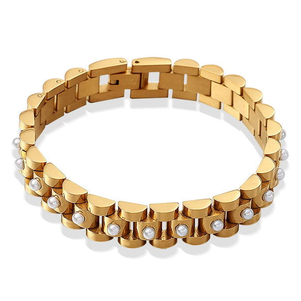 316L Stainless Steel Beaded Bracelet Electroplated With Gold Fashion Style Unisex