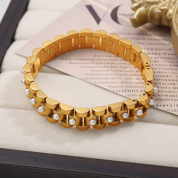 316L Stainless Steel Beaded Bracelet Electroplated With Gold Fashion Style Unisex