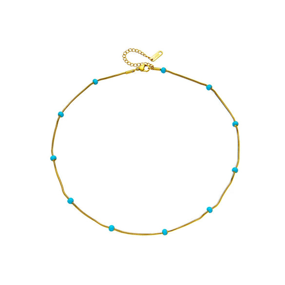 Titanium Steel Beaded Chain Necklace With Turquoise Retro Simple Style Electroplated For Women