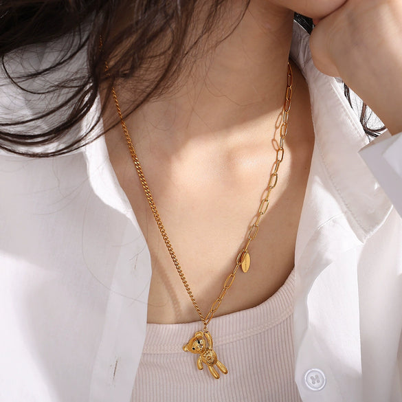 316L Stainless Steel Bear Vintage Style Electroplated Women's Necklace