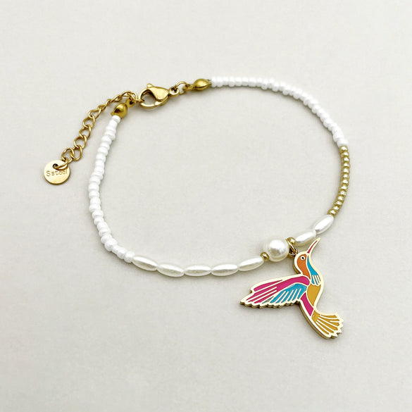 Titanium Steel Bird Pattern Pendant Necklace And Bracelet Set With Pearl Chain And Electroplating Design Simple Style Jewelry