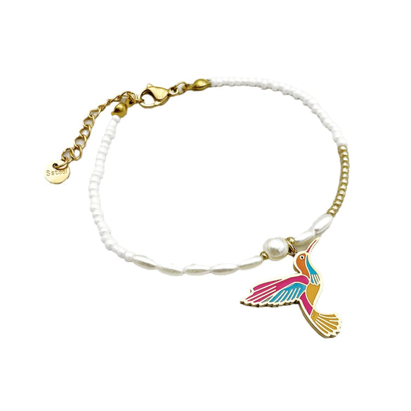 Titanium Steel Bird Pattern Pendant Necklace And Bracelet Set With Pearl Chain And Electroplating Design Simple Style Jewelry