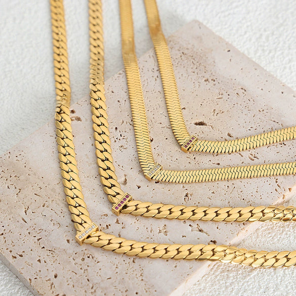 316L Stainless Steel Blade Chain Bracelet Necklace With Geometric Pattern Electroplated Simple Style For Men And Women