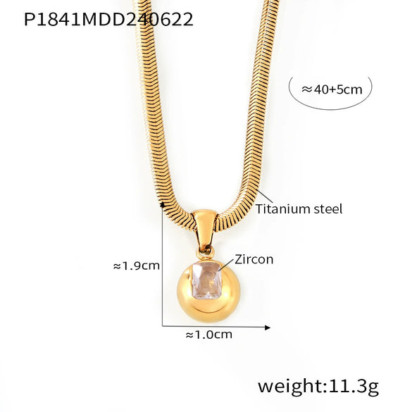 316L Stainless Steel Blade Chain Necklace With Geometric Pendant Inlaid With Color Zirconium And Electroplating Design