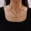 316L Stainless Steel Blade Chain Necklace With Geometric Pendant Inlaid With Color Zirconium And Electroplating Design