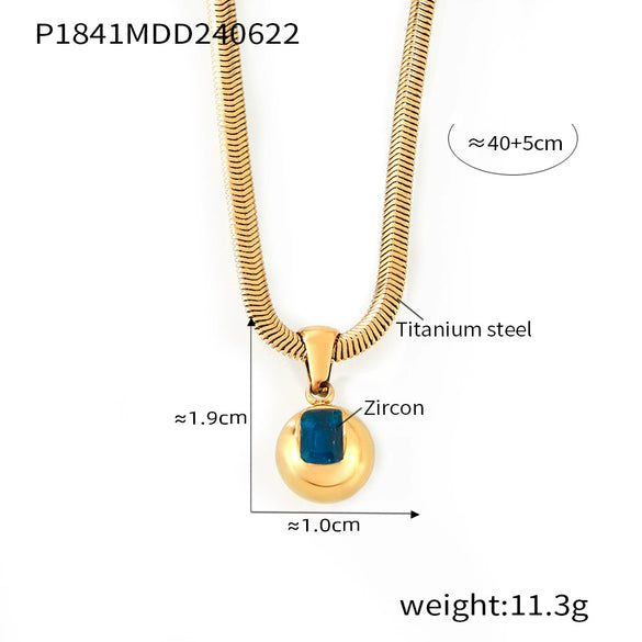316L Stainless Steel Blade Chain Necklace With Geometric Pendant Inlaid With Color Zirconium And Electroplating Design