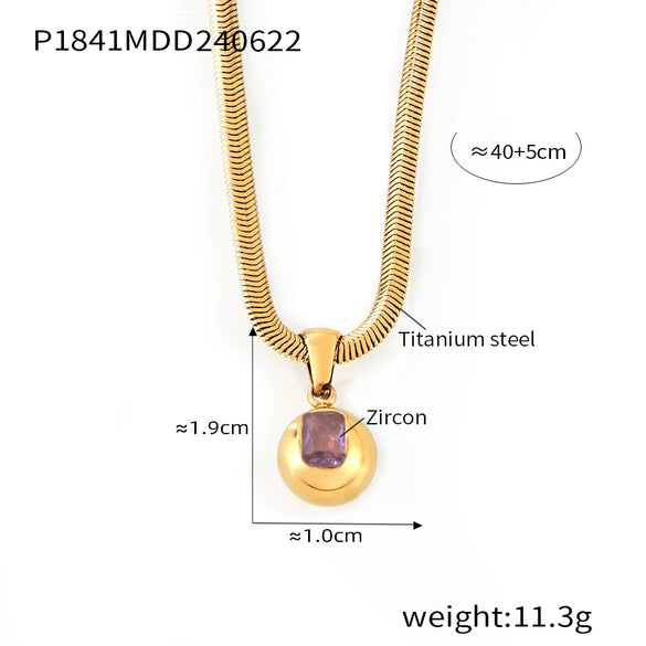 316L Stainless Steel Blade Chain Necklace With Geometric Pendant Inlaid With Color Zirconium And Electroplating Design