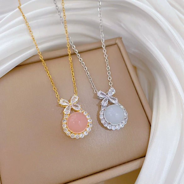 Titanium Steel Bow Earrings And Necklace Set Electroplated Minimalist Style For Women