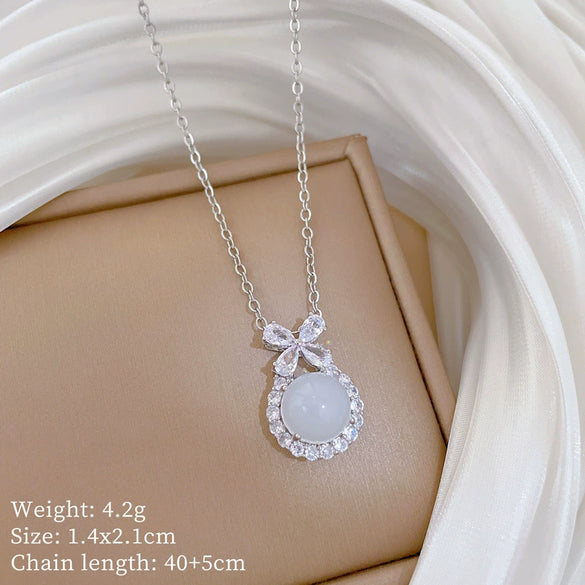 Titanium Steel Bow Earrings And Necklace Set Electroplated Minimalist Style For Women