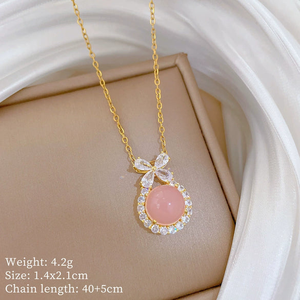 Titanium Steel Bow Earrings And Necklace Set Electroplated Minimalist Style For Women