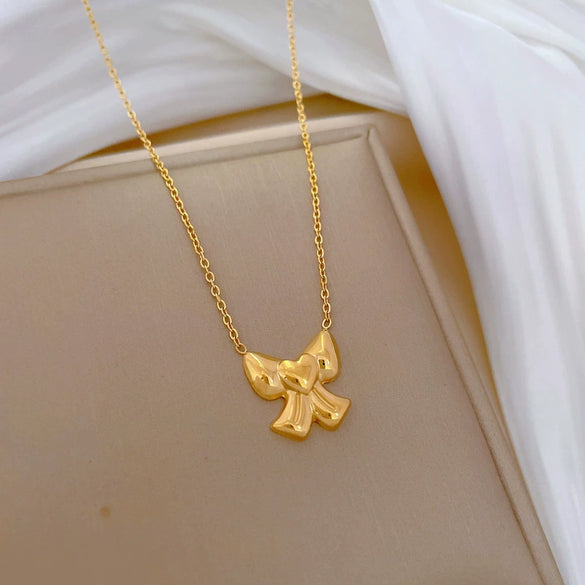 Titanium Steel Bow Love Minimalistic Electroplated Cartoon Geometric Necklace