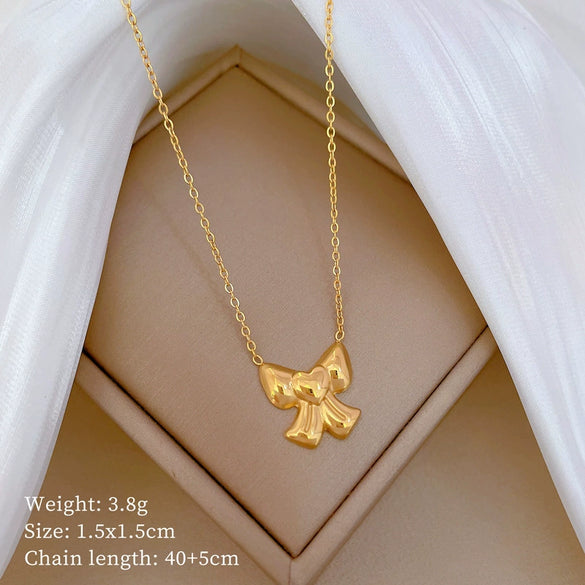 Titanium Steel Bow Love Minimalistic Electroplated Cartoon Geometric Necklace