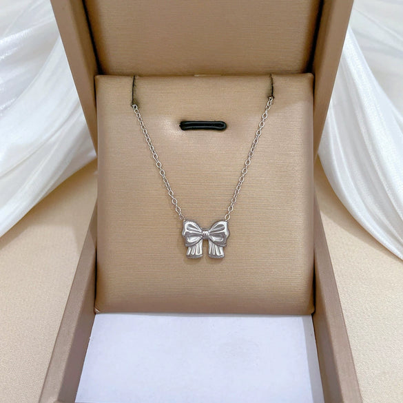 Titanium Steel Bow Necklace Geometric Cartoon Style Electroplated