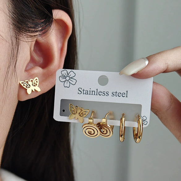 Titanium Steel Bow Pattern Electroplated Butterfly Stud Earrings For Women
