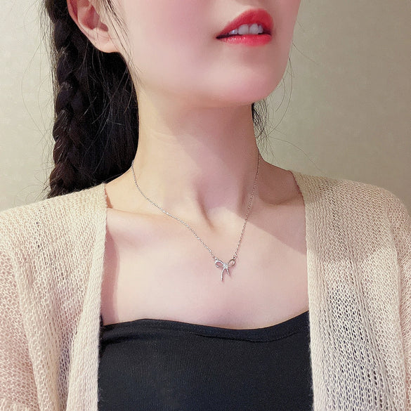 Titanium Steel Bow Pendant Clavicle Chain Jewelry