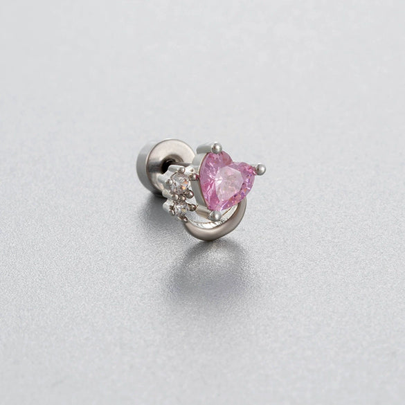 Titanium Steel Bow Shape Pink Zircon Earrings Ear Nail For Women Sweet Style