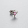 Titanium Steel Bow Shape Pink Zircon Earrings Ear Nail For Women Sweet Style
