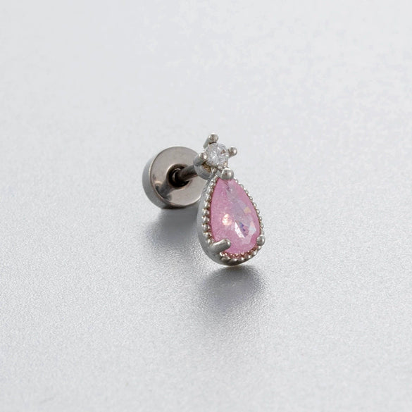 Titanium Steel Bow Shape Pink Zircon Earrings Ear Nail For Women Sweet Style